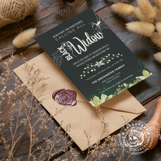 黒い未亡人の頭の切れ目と当惑した花束 招待状