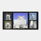 黒い机用マットに白い犬の写真をプリント デスクマット (キーボード&マウス)