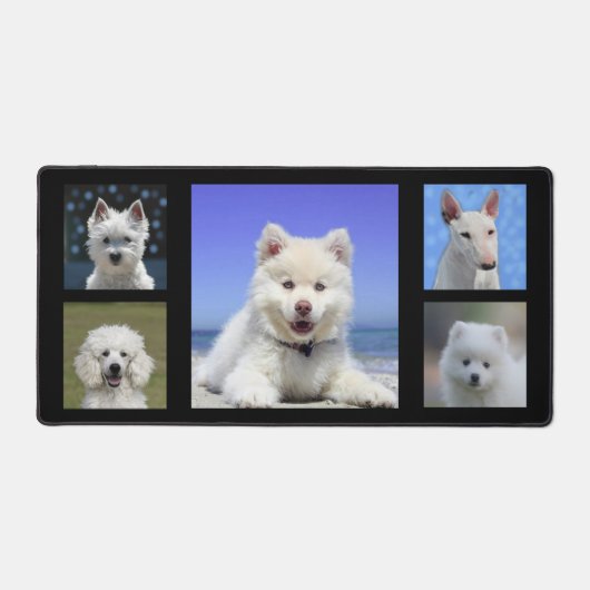 黒い机用マットに白い犬の写真をプリント デスクマット (正面)