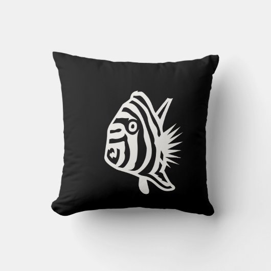 黒い枕に白い天使の魚 クッション (正面)