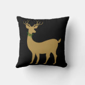 黒い枕のエレガントなクリスマスのトナカイwのヒイラギの金ゴールド クッション (裏面)