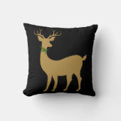 黒い枕のエレガントなクリスマスのトナカイwのヒイラギの金ゴールド クッション (正面)