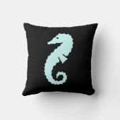 黒い枕の上のシーホース青 クッション (裏面)