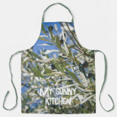 黒い果実の付いたグリーンオリーブの木 エプロン (正面)