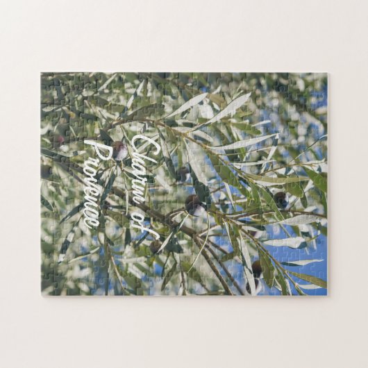 黒い果実の付いたグリーンオリーブの木 ジグソーパズル (横)