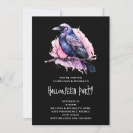 黒い枝に止まる黒いカラス ハロウィンイラスト 招待状