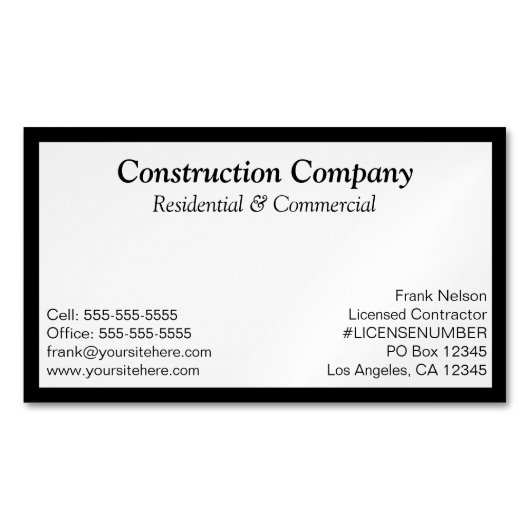 黒い枠の白い四角形 マグネット名刺 (正面)