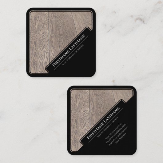 黒い枠エレガントの木製スタイルの寄木床 スクエア名刺 (正面/裏面)