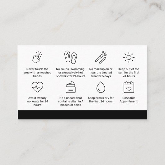 黒い柄の眉のアフターケアPMUブラウ命令 名刺 (裏面)