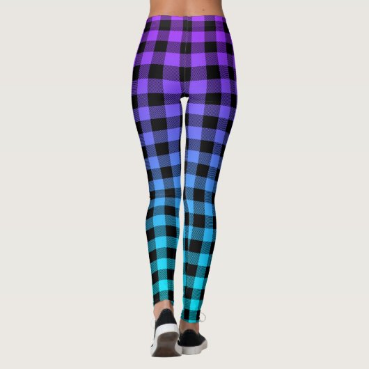 黒い格子模様のターコイズと紫グラデーション レギンス (裏面)