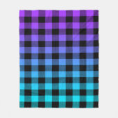 黒い格子模様の紫からターコイズ グラデーション フリースブランケット (正面)