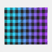 黒い格子模様の紫からターコイズ グラデーション フリースブランケット (正面(横))