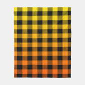 黒い格子模様の黄色からオレンジグラデーション色 フリースブランケット (正面)