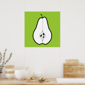 黒い梨の半分。線イラストレーション。 ポスター (キッチン)