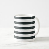 黒い森の緑と白ストライプ色 コーヒーマグカップ (正面右)