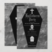 黒い棺桶の墓石 ゴシックハロウィンパーティー 招待状 (正面/裏面)