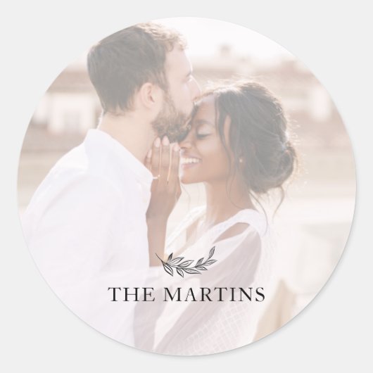 黒い植物学パーソナライズされたの結婚写真 ラウンドシール (正面)