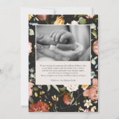 黒い植物学ヴィンテージ写真誕生のお知らせ 招待状 (裏面)