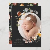 黒い植物学ヴィンテージ写真誕生のお知らせ 招待状 (正面/裏面)