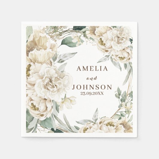 黒い植物性の緑のシンプル冬の結婚式 スタンダードカクテルナプキン (正面)