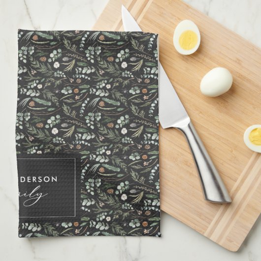 黒い植物性エレガントモダン家族のギフトデコル キッチンタオル (四つ折り)