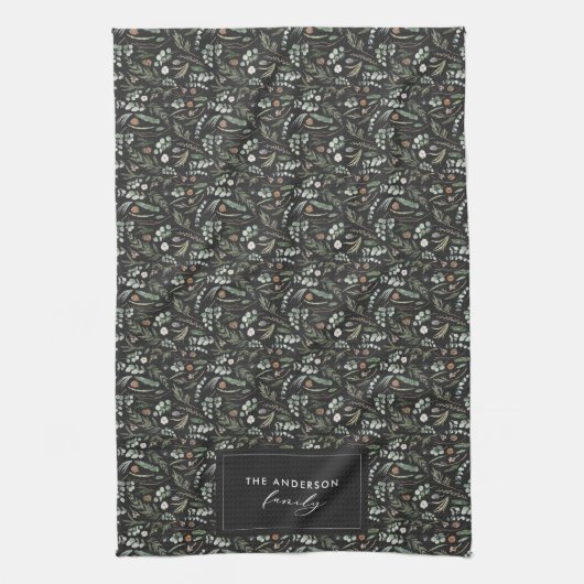 黒い植物性エレガントモダン家族のギフトデコル キッチンタオル (縦)