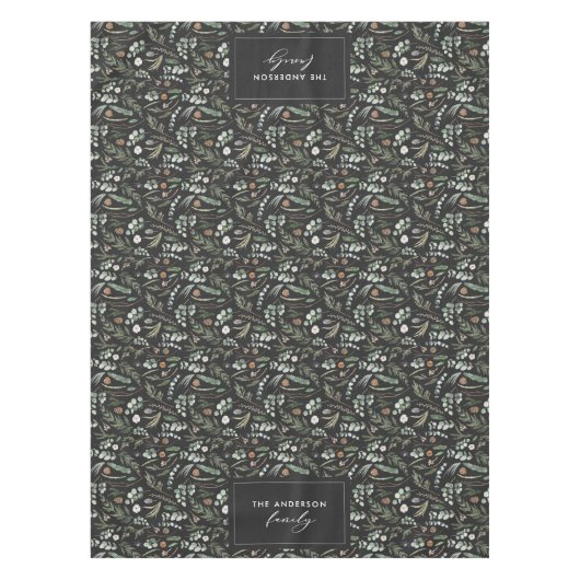 黒い植物性エレガントモダン家族のギフトデコル テーブルクロス (正面)