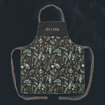 黒い植物性エレガントモダン家族の贈り物 エプロン<br><div class="desc">セージ緑、黒、茶色の緑と灰色の葉ユエレガントーカリ水の色の植物性の自然なクリスマスの休日のギフトエプロンパーソナライズされたデザイン。シンプルクリーンエレガントミニマルデザイン</div>