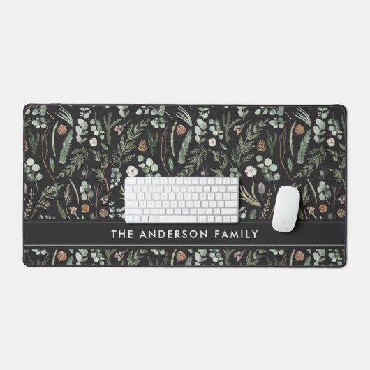 黒い植物性エレガントモダン家族の贈り物 デスクマット (キーボード&マウス)