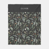 黒い植物性エレガントモダン家族の贈り物 フリースブランケット (正面)