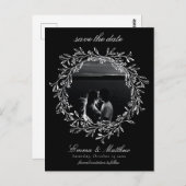 黒い植物性ゴシックリース日付写真を保存 ポストカード (正面/裏面)