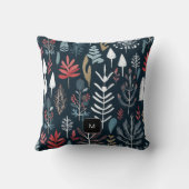 黒い植物性モダンモノグラムエレガントクリスマス クッション (裏面)