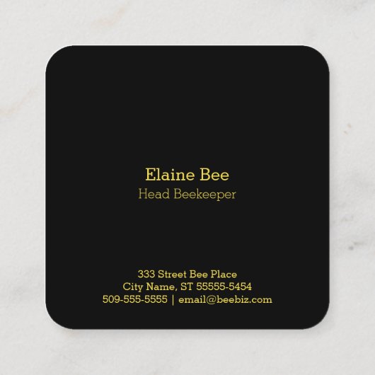 黒い様式のミツバチイラストレーションオンイエロー スクエア名刺 (裏面)