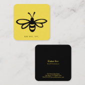 黒い様式のミツバチイラストレーションオンイエロー スクエア名刺 (正面/裏面)