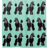 黒い標準プードルの水のミントのシャワー・カーテン シャワーカーテン (正面)