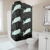 黒い模様の白いクジラ シャワーカーテン (インサイチュ)