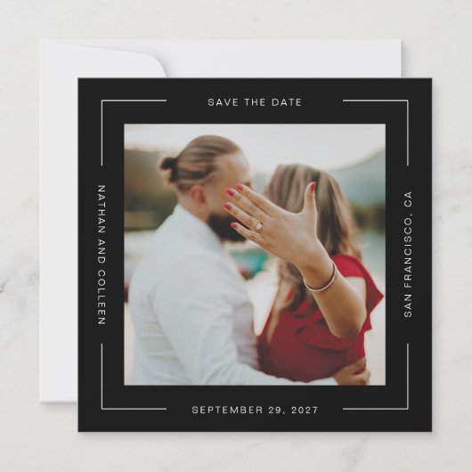 黒い正方形すべてのまわりにの文字フレーム日付の保存 (正面)