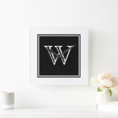 黒い正方形のモノグラムの時計 スクエア壁時計 (ホーム)