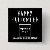 黒い正方形の図形にビジネスハロウィーンの挨拶 缶バッジ (正面)