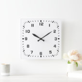 黒い正方形の番号フェイスプレート（白） スクエア壁時計 (ホーム)