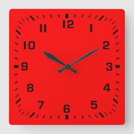 黒い正方形の番号フェイスプレート（赤） スクエア壁時計