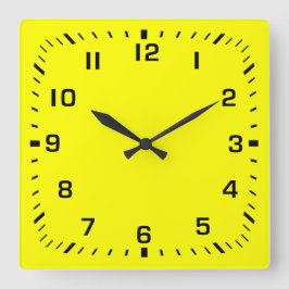 黒い正方形の番号フェイスプレート（黄色） スクエア壁時計