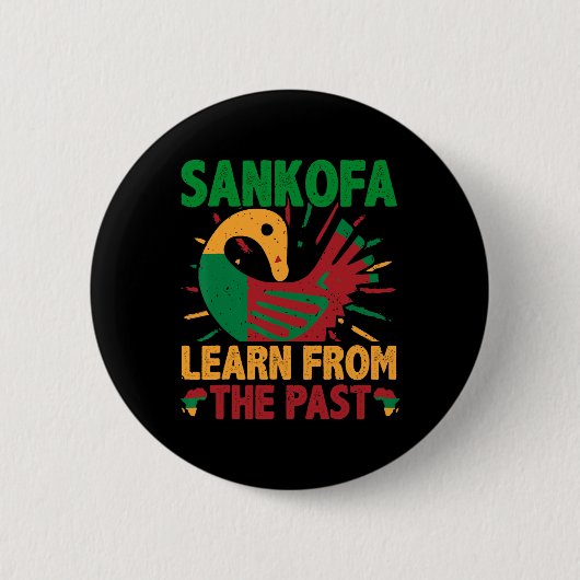黒い歴史のためのサンコファのシンボルとAdinkra Ghana 缶バッジ (正面)