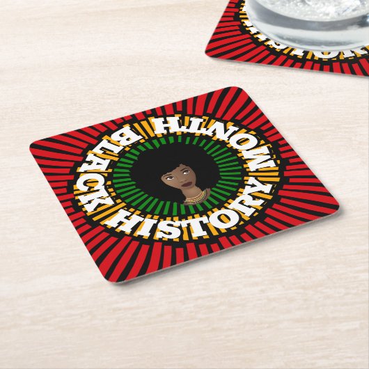 黒い歴史の月、太陽の光、黒い女性 スクエアペーパーコースター (アングル)