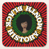 黒い歴史の月、太陽の光、黒い女性 スクエアペーパーコースター (正面)