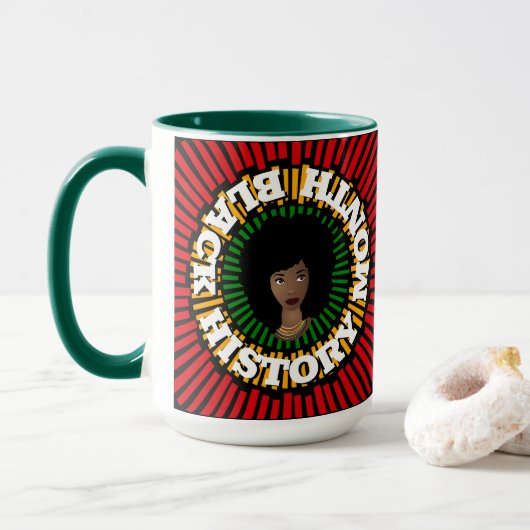 黒い歴史の月、太陽の光、黒い女性 マグカップ (ドーナツ付き)