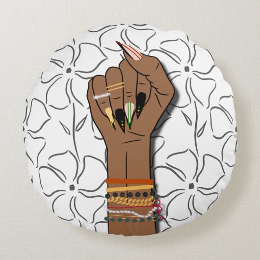 黒い歴史月の献上品:アフリカのディアスポラの手 ラウンドクッション (正面)