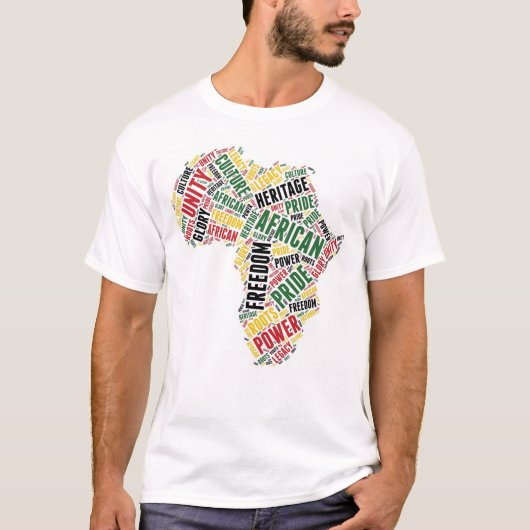 黒い歴史月間アフリカ大陸ワードアート Tシャツ (正面)