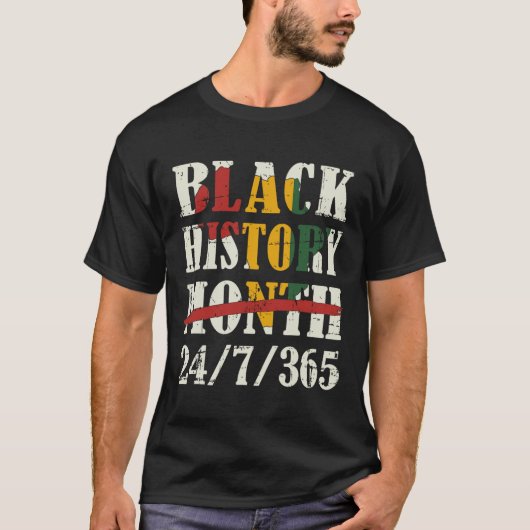 黒い歴史月247365アフリカ地図と国旗 Tシャツ (正面)