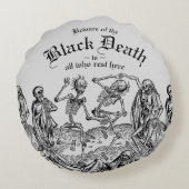 黒い死の踊り骨格ゴシックマカブレスロー ラウンドクッション (裏面)